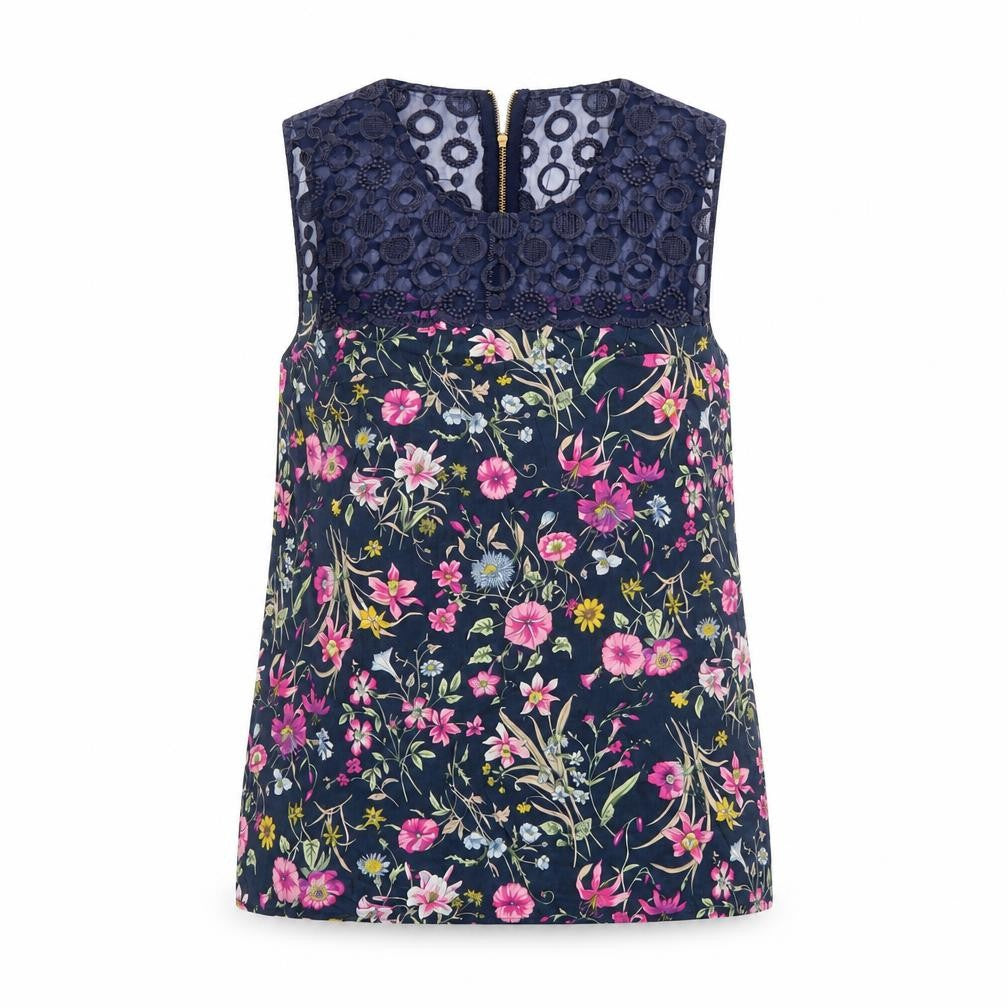 Front view of Oasis Women's Multicoloured Floral Lace Sleeveless Blouse, size 8
