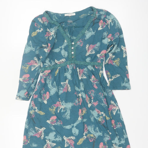 White Stuff Women’s Blue Bird Print Cotton Tunic Blouse Size 10