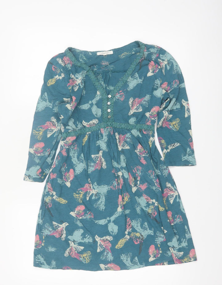 White Stuff Women’s Blue Bird Print Cotton Tunic Blouse Size 10