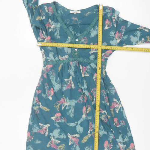 White Stuff Women’s Blue Bird Print Cotton Tunic Blouse Size 10