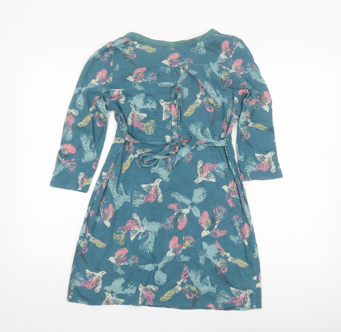 White Stuff Women’s Blue Bird Print Cotton Tunic Blouse Size 10