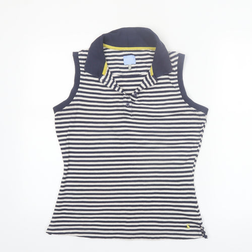 Joules Women's Blue Striped Sleeveless Collared Polo Top Size 12