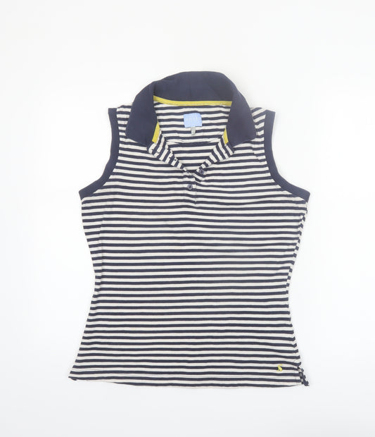 Joules Women's Blue Striped Sleeveless Collared Polo Top Size 12