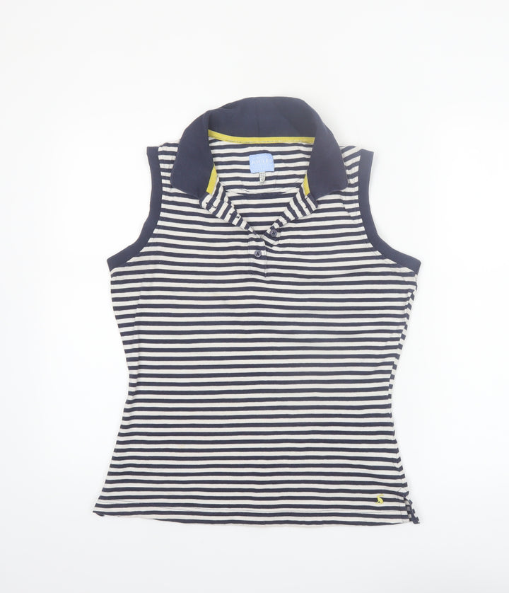 Joules Women's Blue Striped Sleeveless Collared Polo Top Size 12