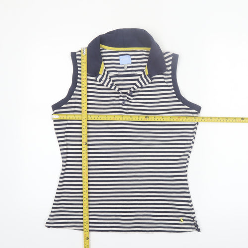 Joules Women's Blue Striped Sleeveless Collared Polo Top Size 12