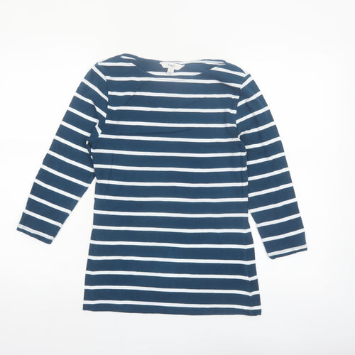 Marks and Spencer Women's Blue Striped Long Sleeve Boat Neck Top Size 8