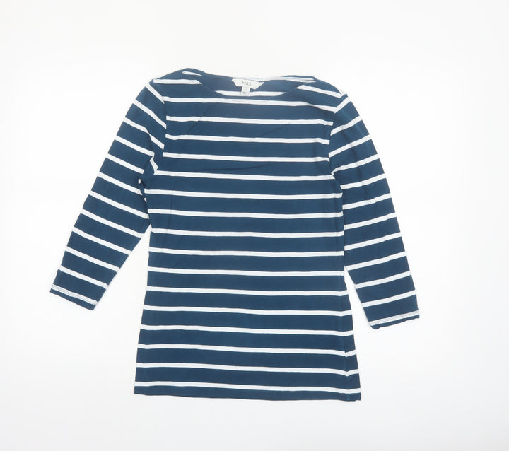 Marks and Spencer Women's Blue Striped Long Sleeve Boat Neck Top Size 8