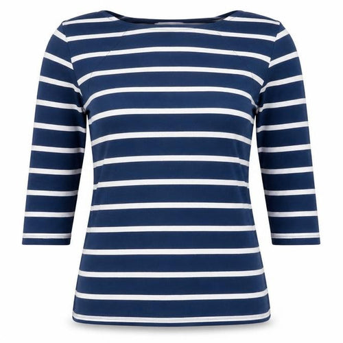 Marks and Spencer Women's Blue Striped Long Sleeve Boat Neck Top Size 8