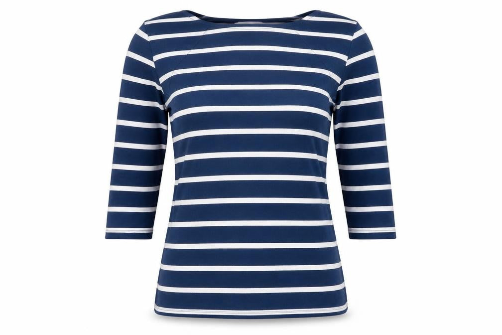 Marks and Spencer Women's Blue Striped Long Sleeve Boat Neck Top Size 8