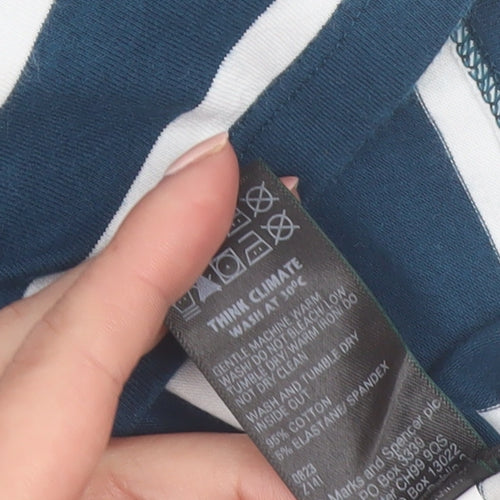 Marks and Spencer Women's Blue Striped Long Sleeve Boat Neck Top Size 8
