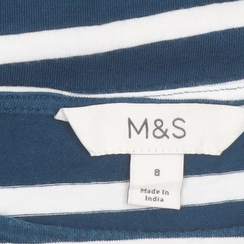Marks and Spencer Women's Blue Striped Long Sleeve Boat Neck Top Size 8