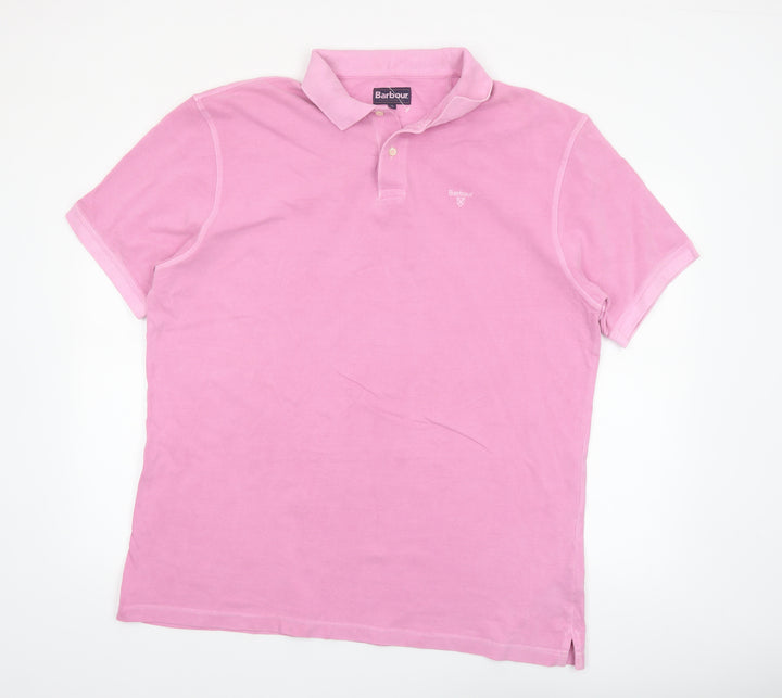 Barbour Men's Pink 2XL Polo Shirt Cotton Collared Short Sleeve