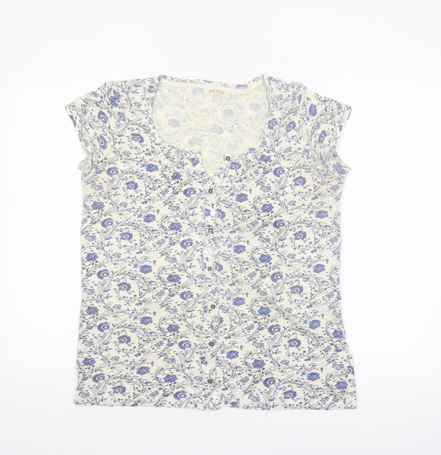 Fat Face Women's Ivory Floral Button Blouse UK 6