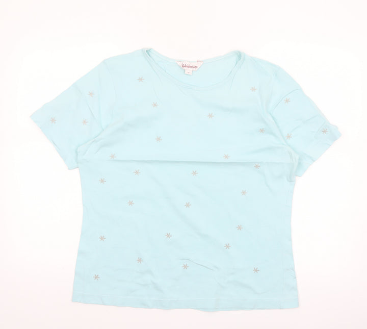 Kaleidoscope Women’s Blue Embroidered Cotton T-Shirt Size 14