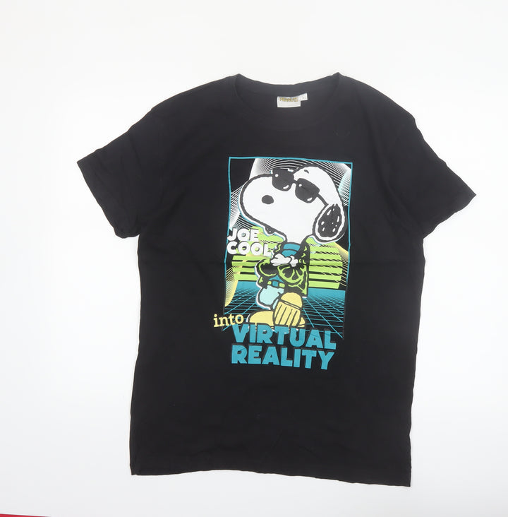 Peanuts Men's Black Snoopy Virtual Reality Graphic T-Shirt L