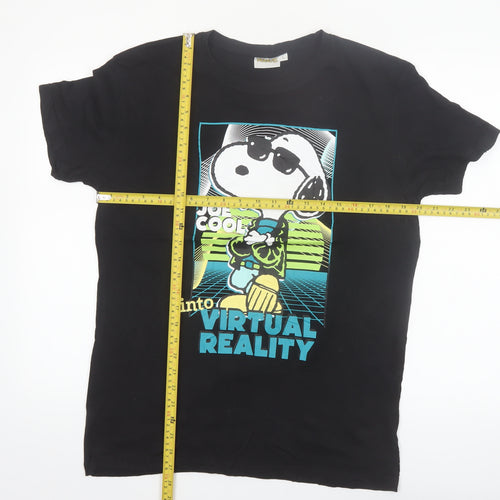 Peanuts Men's Black Snoopy Virtual Reality Graphic T-Shirt L