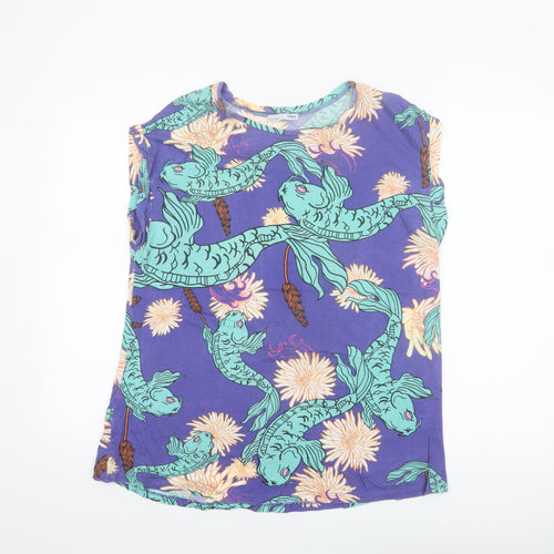 Zara Women Blue Fish Print Sleeveless Cotton T-Shirt Size 8