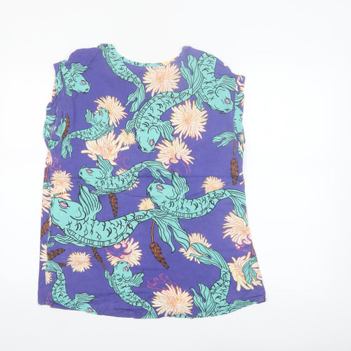 Zara Women Blue Fish Print Sleeveless Cotton T-Shirt Size 8