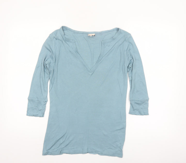Whistles Women Blue V-Neck 3/4 Sleeve Basic Jersey Top Size 12