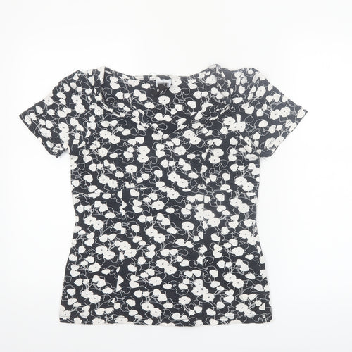 Next Women’s Black Floral Stretch Scoop Neck T-Shirt Size 10