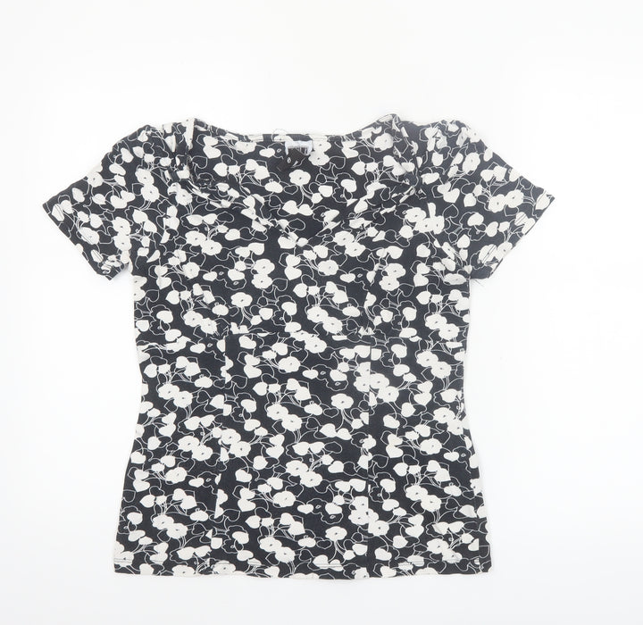 Next Women’s Black Floral Stretch Scoop Neck T-Shirt Size 10