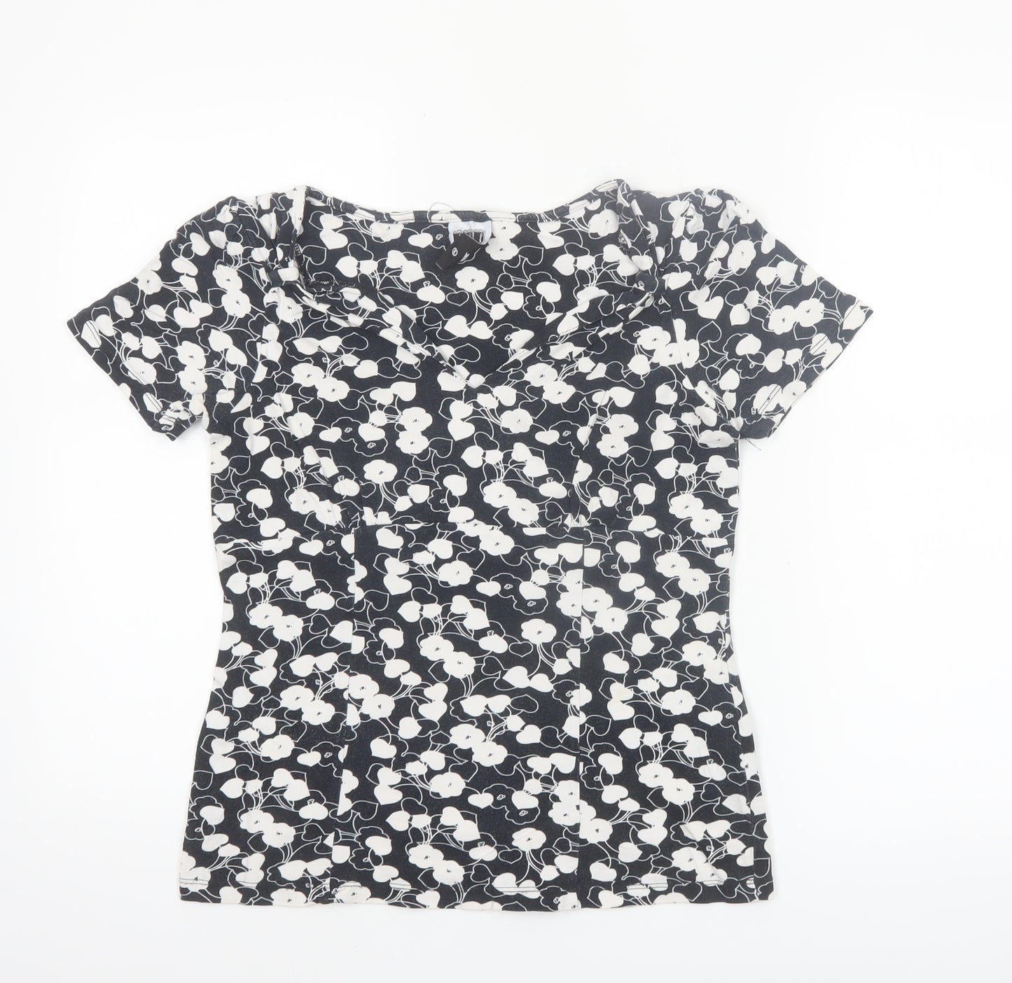 Next Women’s Black Floral Stretch Scoop Neck T-Shirt Size 10