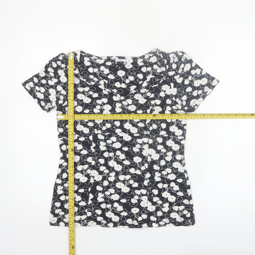 Next Women’s Black Floral Stretch Scoop Neck T-Shirt Size 10