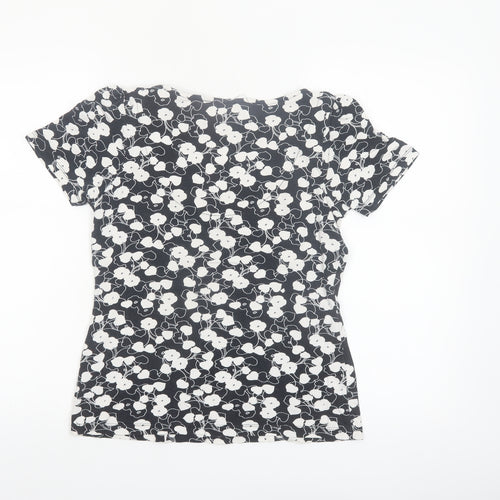 Next Women’s Black Floral Stretch Scoop Neck T-Shirt Size 10