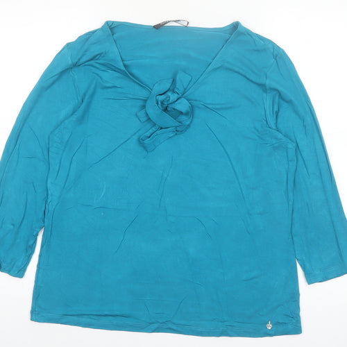 Betty Barclay Women's Blue 3/4 Sleeve Bow V-Neck Tunic Top Size 16