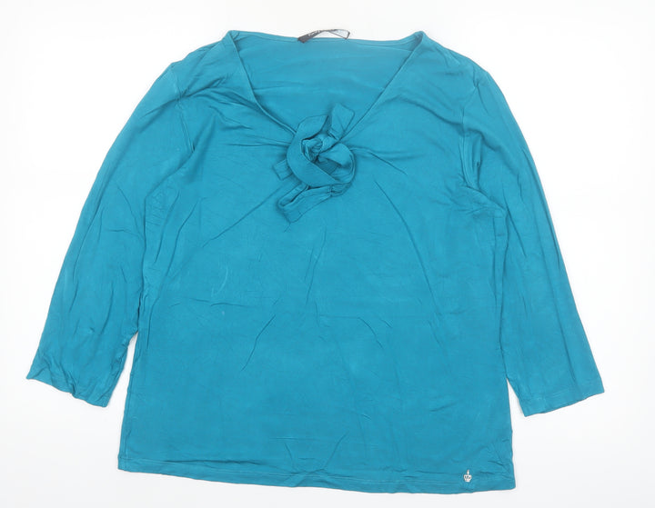 Betty Barclay Women's Blue 3/4 Sleeve Bow V-Neck Tunic Top Size 16