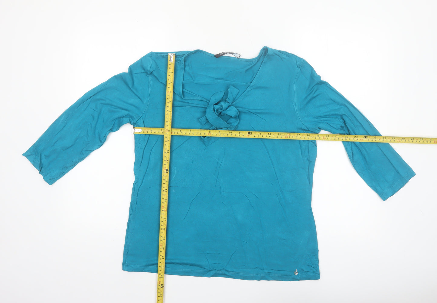 Betty Barclay Women's Blue 3/4 Sleeve Bow V-Neck Tunic Top Size 16