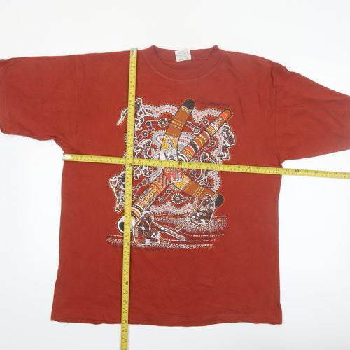 Authentic Aboriginal Art Men's Rust Cotton Graphic T-Shirt Size L
