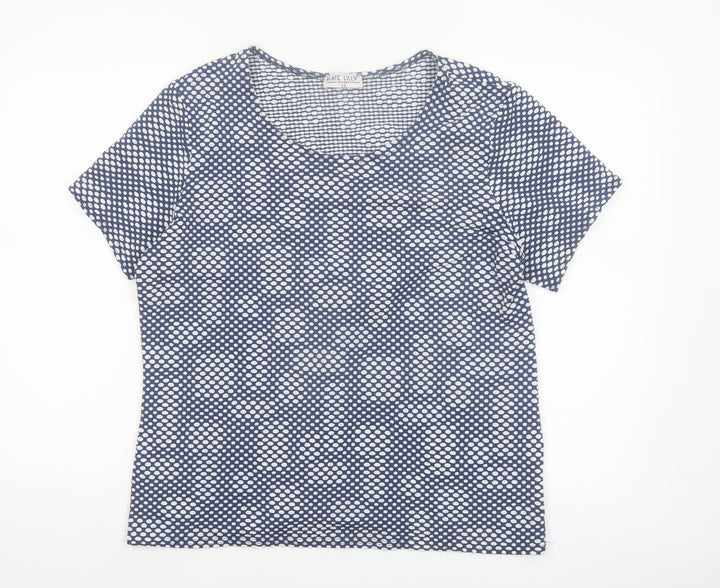 Kate Lilly Womens Blue Geometric Jersey T-Shirt Size 22