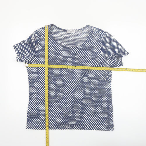 Kate Lilly Womens Blue Geometric Jersey T-Shirt Size 22