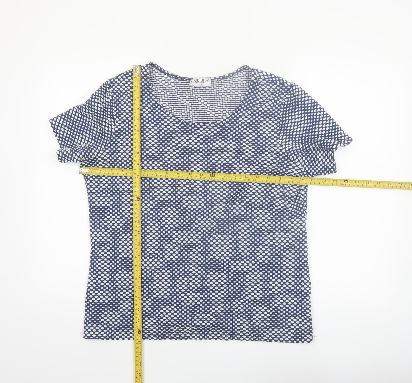 Kate Lilly Womens Blue Geometric Jersey T-Shirt Size 22