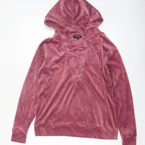 Brave Soul Women's Pink Lace Up Velvet Hoodie Size S