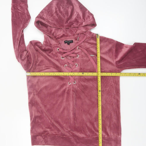 Brave Soul Women's Pink Lace Up Velvet Hoodie Size S