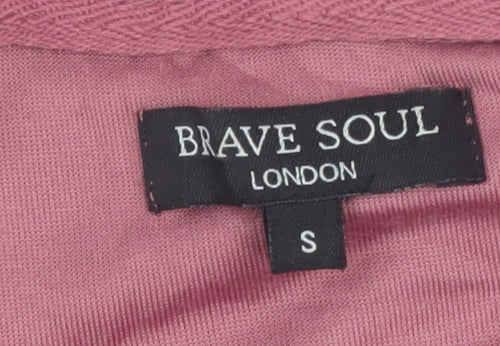 Brave Soul Women's Pink Lace Up Velvet Hoodie Size S