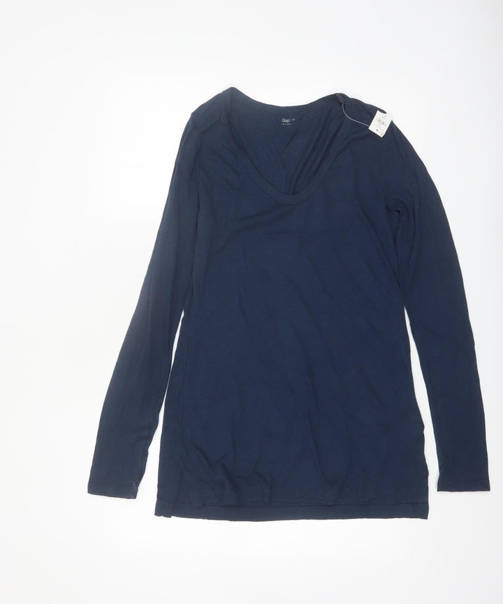 Gap Women's Blue Long Sleeve Scoop Neck Basic T-Shirt Size L