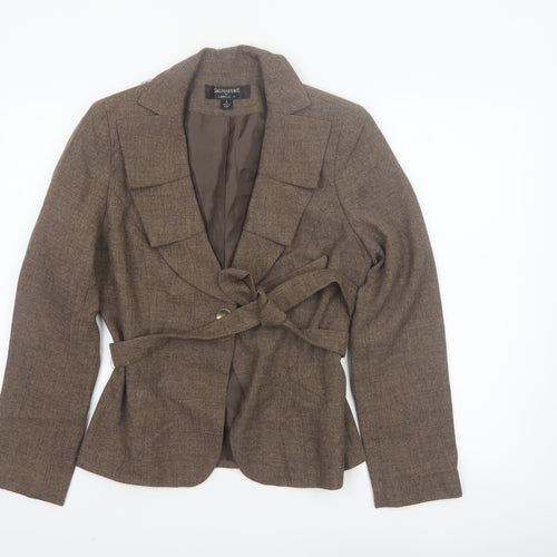 Larry Levine Women Brown Polyester Belted Suit Jacket Size 8