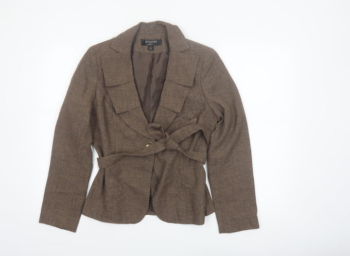 Larry Levine Women Brown Polyester Belted Suit Jacket Size 8