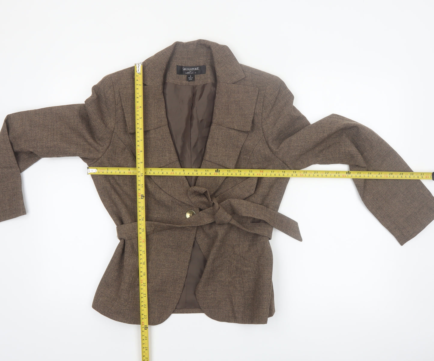 Larry Levine Women Brown Polyester Belted Suit Jacket Size 8