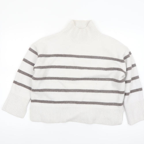 The White Company Women White Striped Roll Neck Jumper XL
