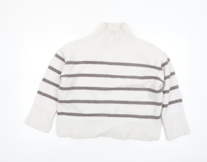 The White Company Women White Striped Roll Neck Jumper XL