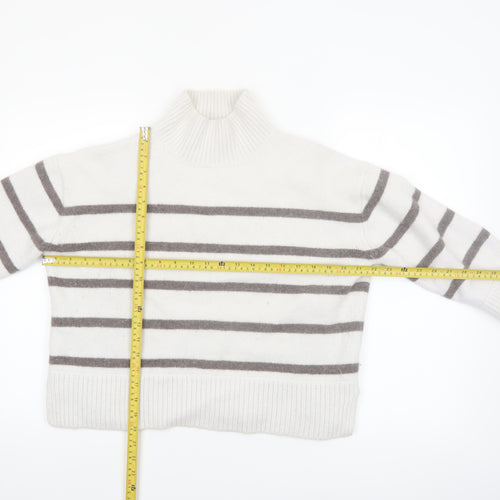 The White Company Women White Striped Roll Neck Jumper XL