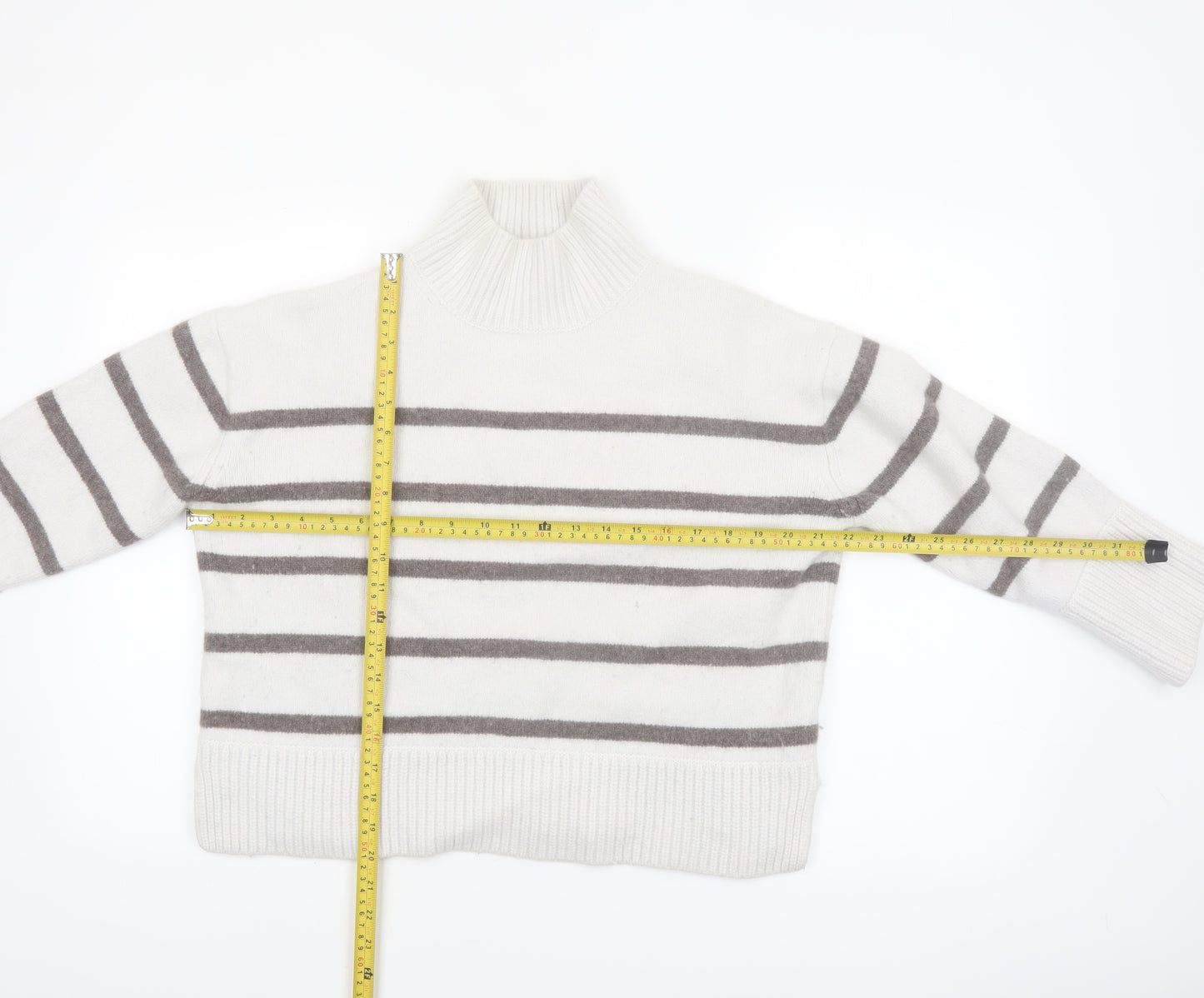The White Company Women White Striped Roll Neck Jumper XL