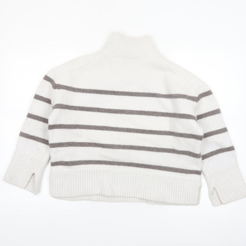 The White Company Women White Striped Roll Neck Jumper XL