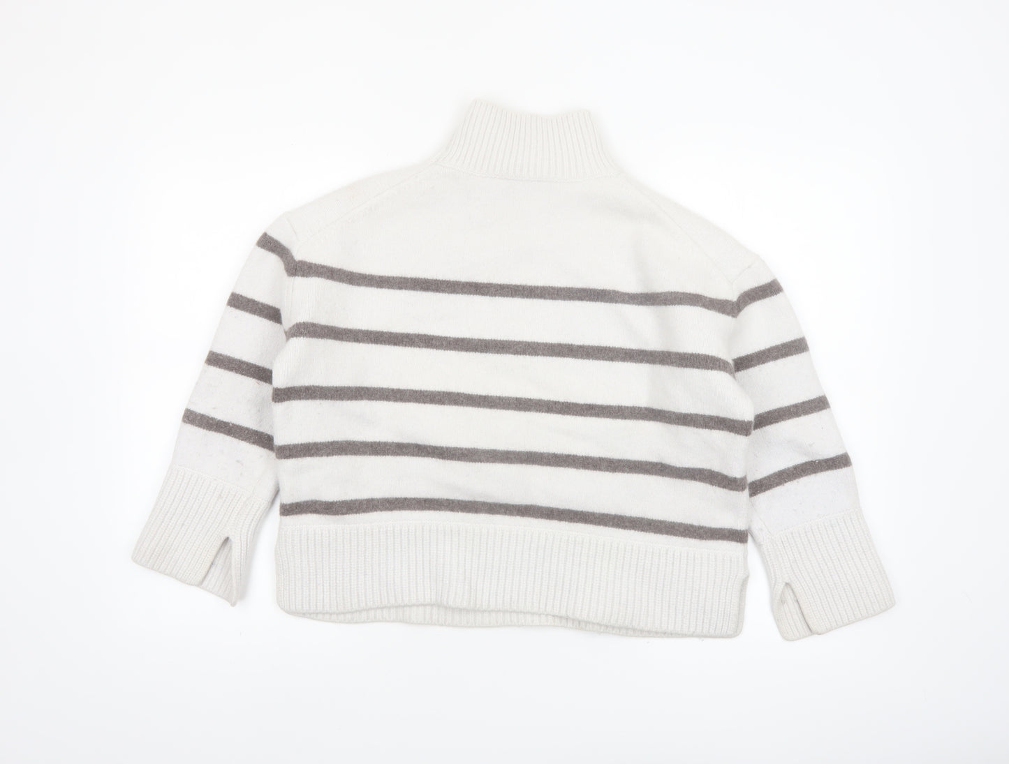 The White Company Women White Striped Roll Neck Jumper XL