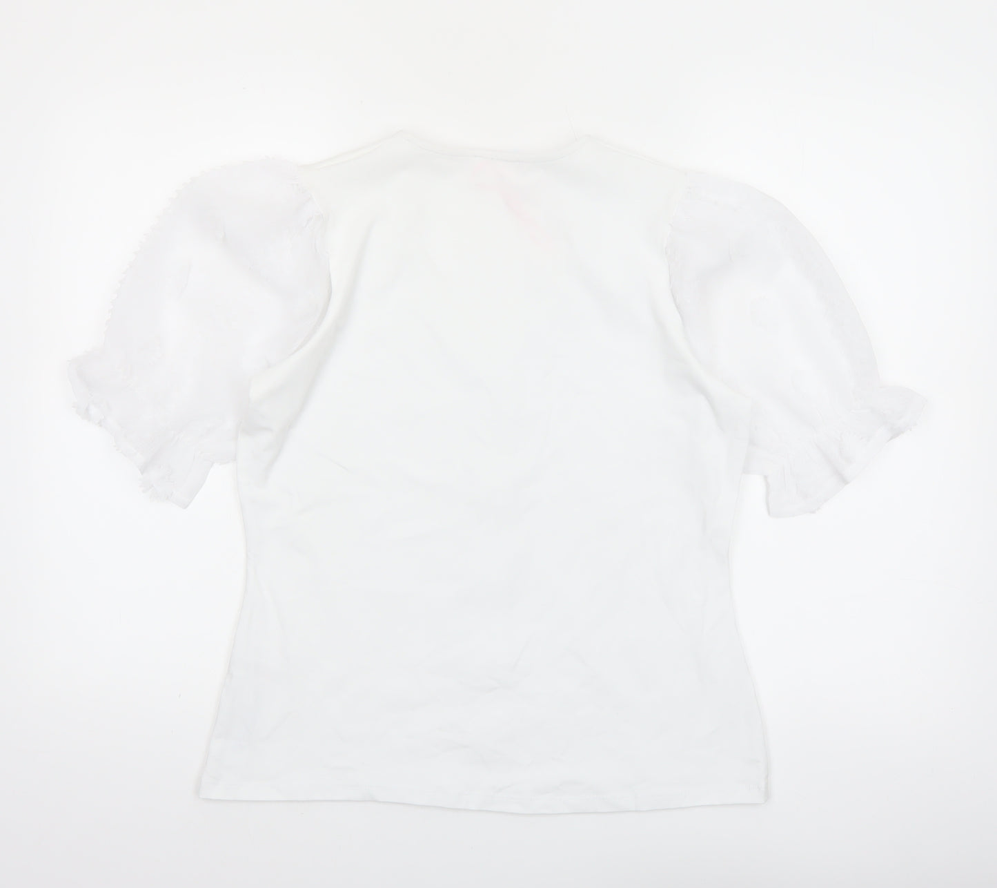 Savida Women White V-Neck Puff Sleeve Button Blouse Size 12
