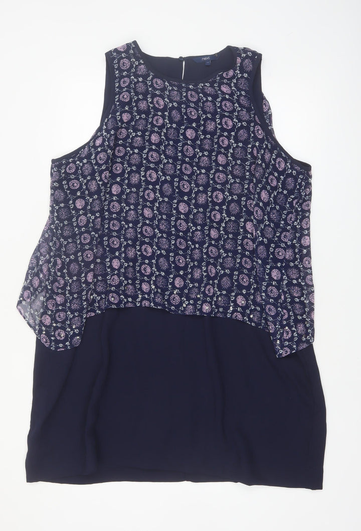Next Women Blue Floral Sleeveless Shift Dress Size 22